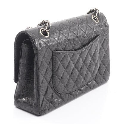 マトラッセ Wフラップ Wチェーンショルダーバッグ キャビアスキン ブラック シルバー金具 シャネル バッグ CHANEL