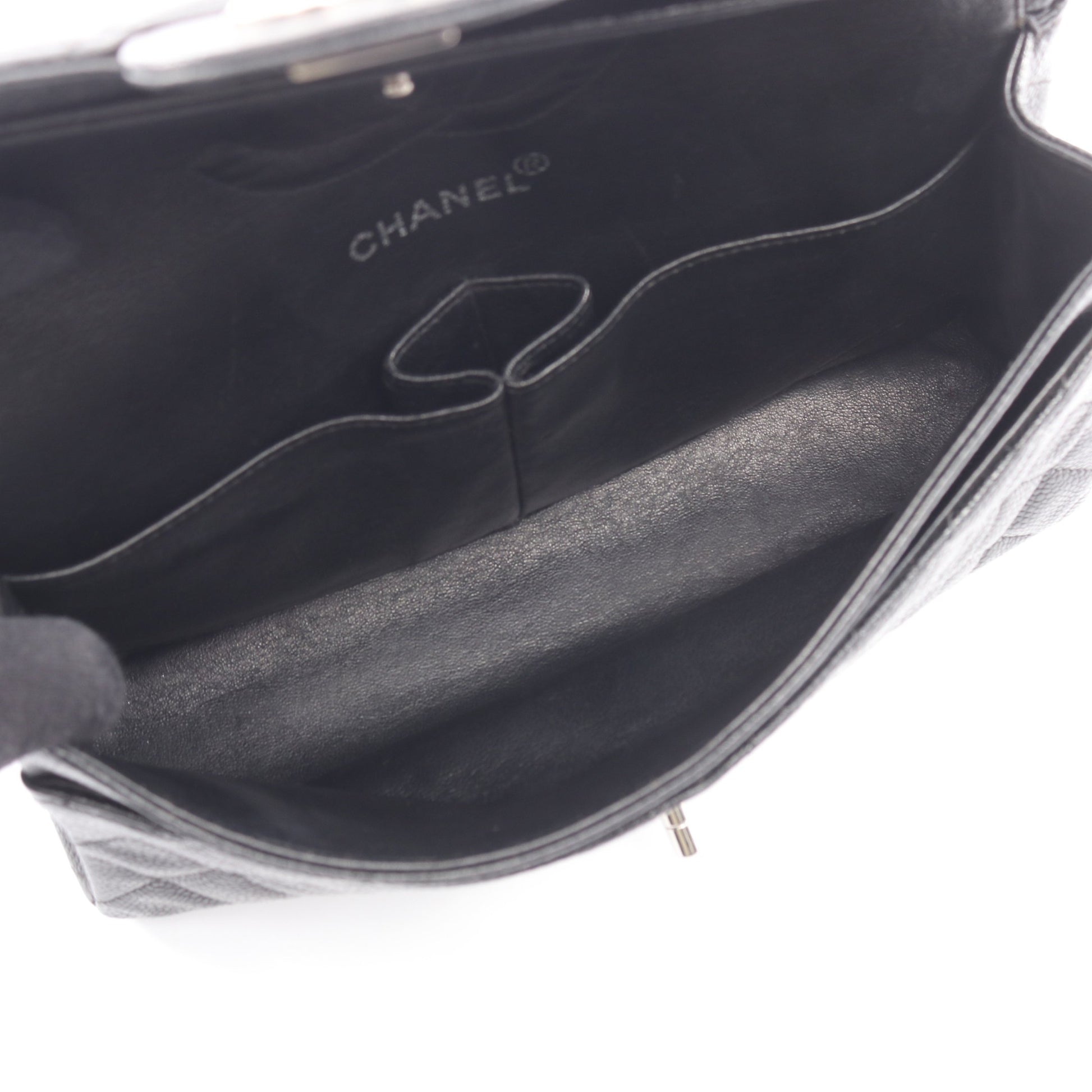マトラッセ Wフラップ Wチェーンショルダーバッグ キャビアスキン ブラック シルバー金具 シャネル バッグ CHANEL