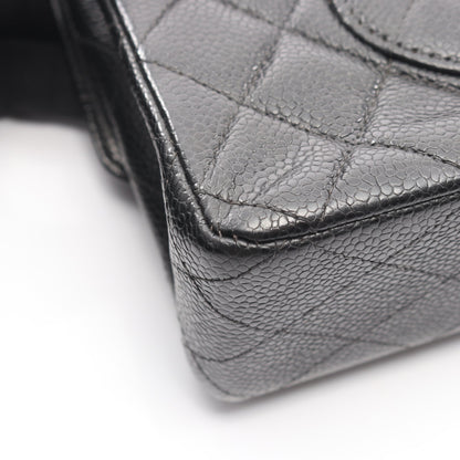 マトラッセ Wフラップ Wチェーンショルダーバッグ キャビアスキン ブラック シルバー金具 シャネル バッグ CHANEL