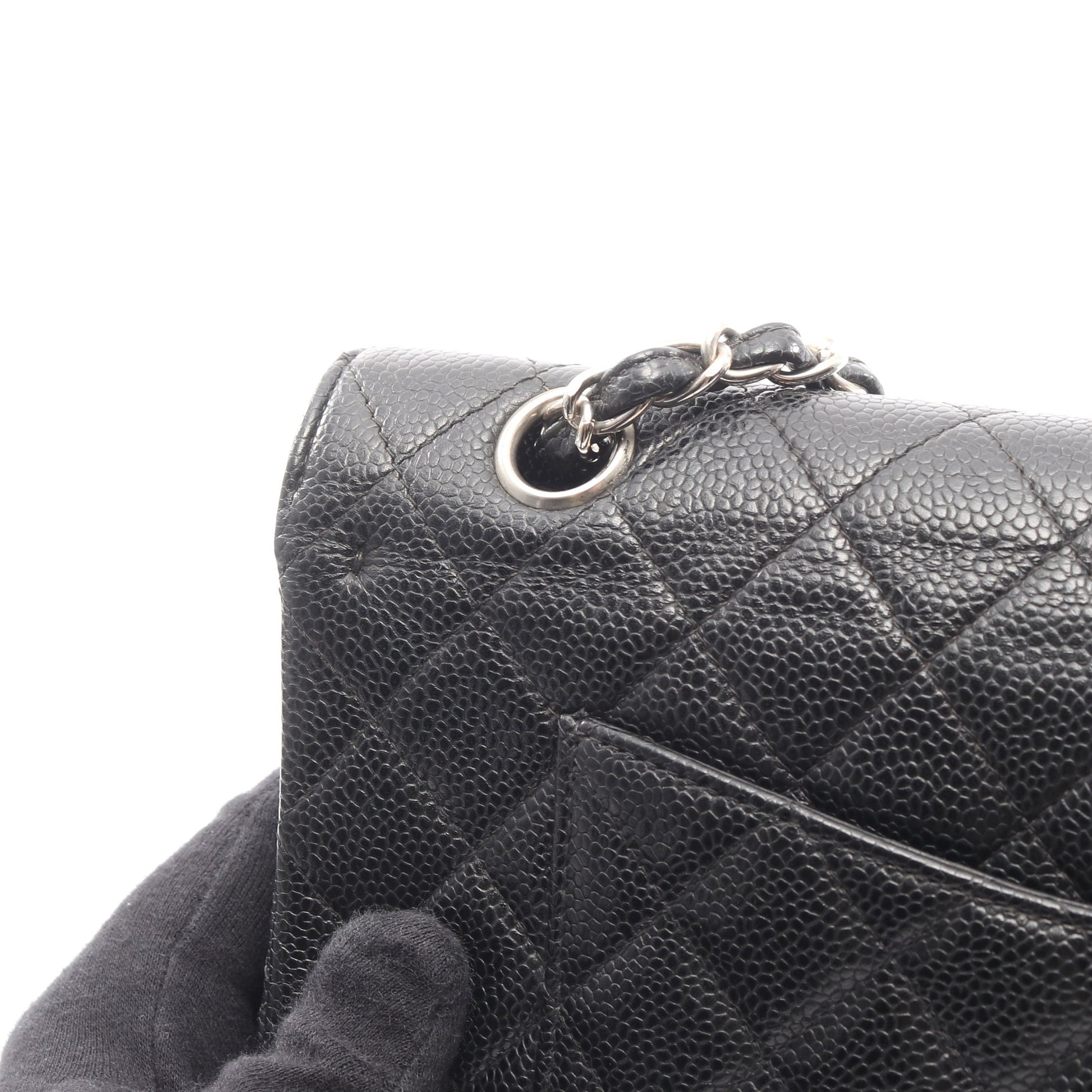 マトラッセ Wフラップ Wチェーンショルダーバッグ キャビアスキン ブラック シルバー金具 シャネル バッグ CHANEL