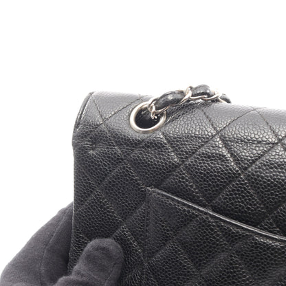 マトラッセ Wフラップ Wチェーンショルダーバッグ キャビアスキン ブラック シルバー金具 シャネル バッグ CHANEL