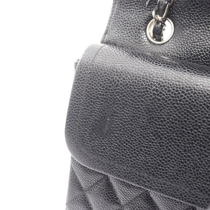 マトラッセ Wフラップ Wチェーンショルダーバッグ キャビアスキン ブラック シルバー金具 シャネル バッグ CHANEL