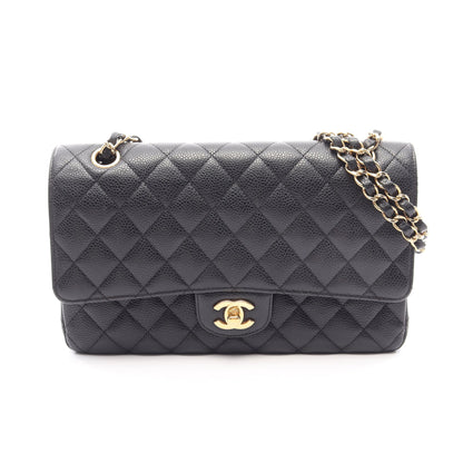 マトラッセ Wフラップ Wチェーンショルダーバッグ キャビアスキン ブラック ゴールド金具 シャネル バッグ CHANEL