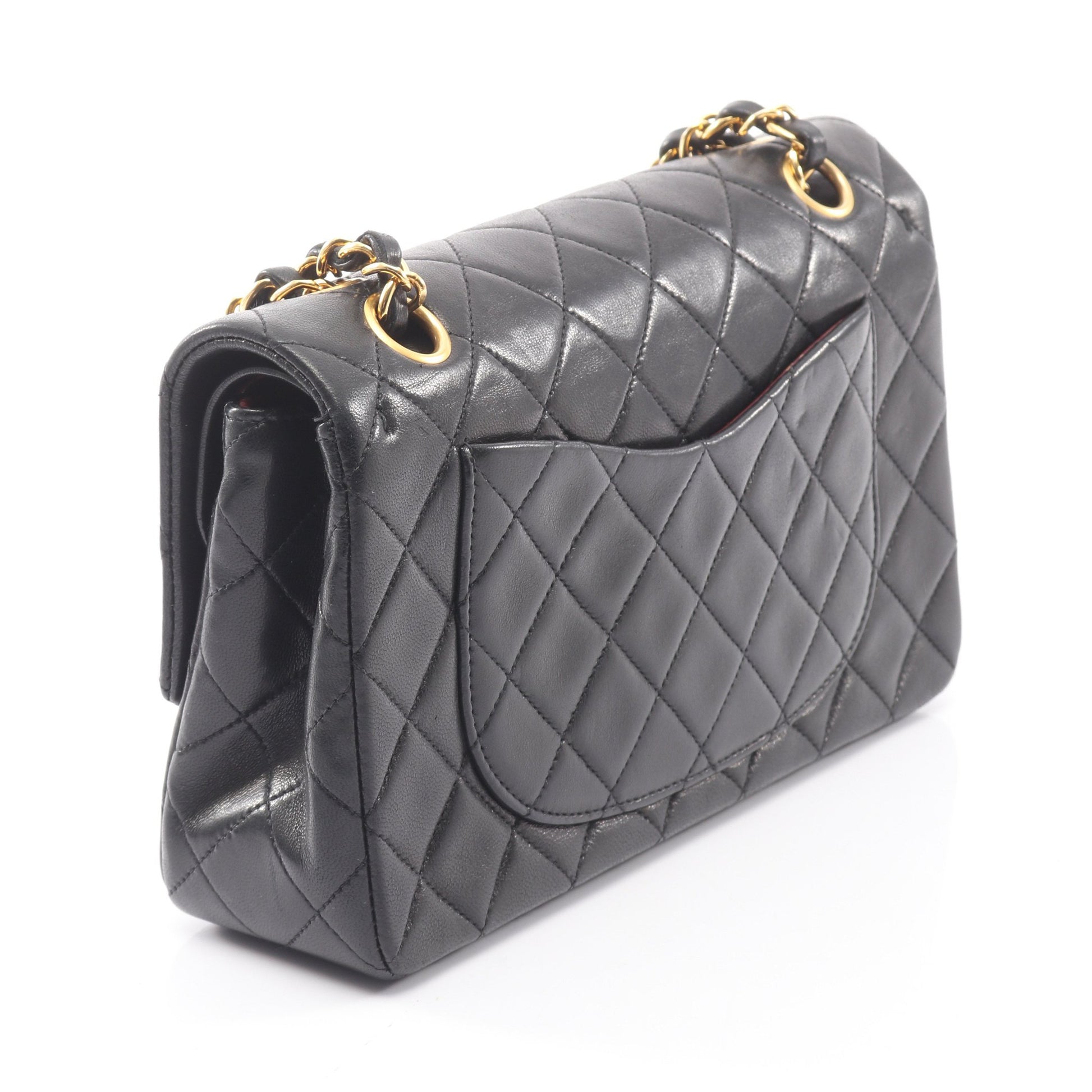 マトラッセ Wフラップ Wチェーンショルダーバッグ ラムスキン ブラック ゴールド金具 シャネル バッグ CHANEL