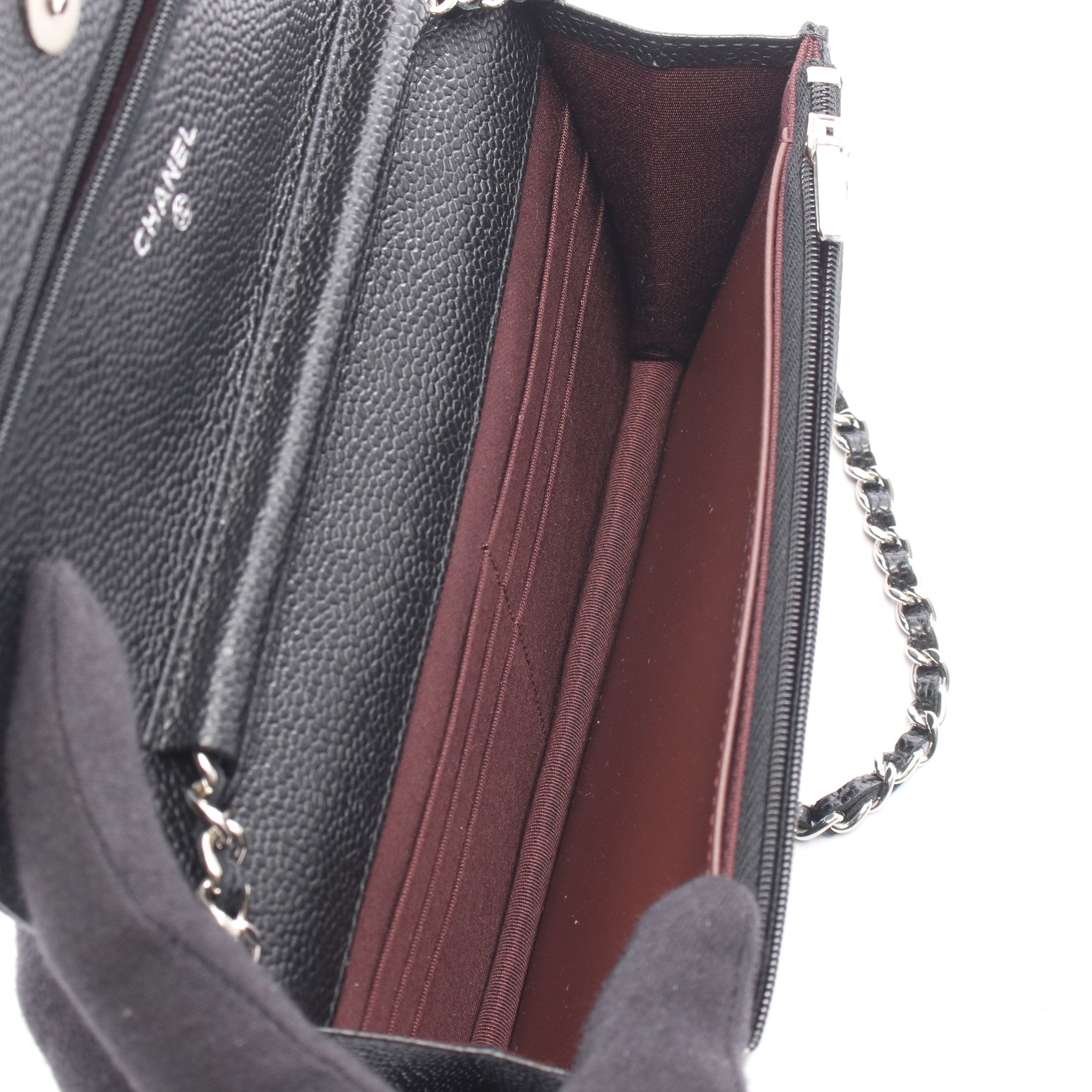【美品】シャネル チェーンウォレット キャビアスキン ブラック シルバー金具 CHANEL（シャネル） 【シャネル】チェーンウォレット キャビアスキン
