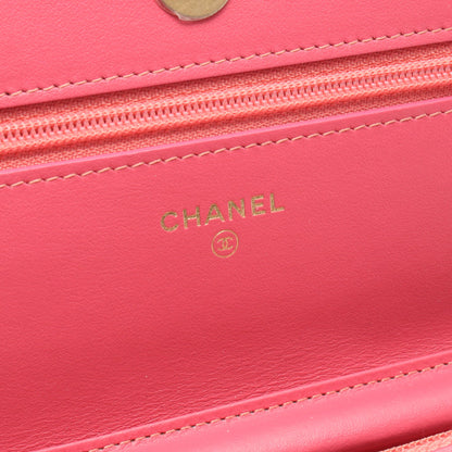 マトラッセ ココマーク チェーンウォレット ツイード ピンク オレンジ ゴールド金具 シャネル バッグ CHANEL