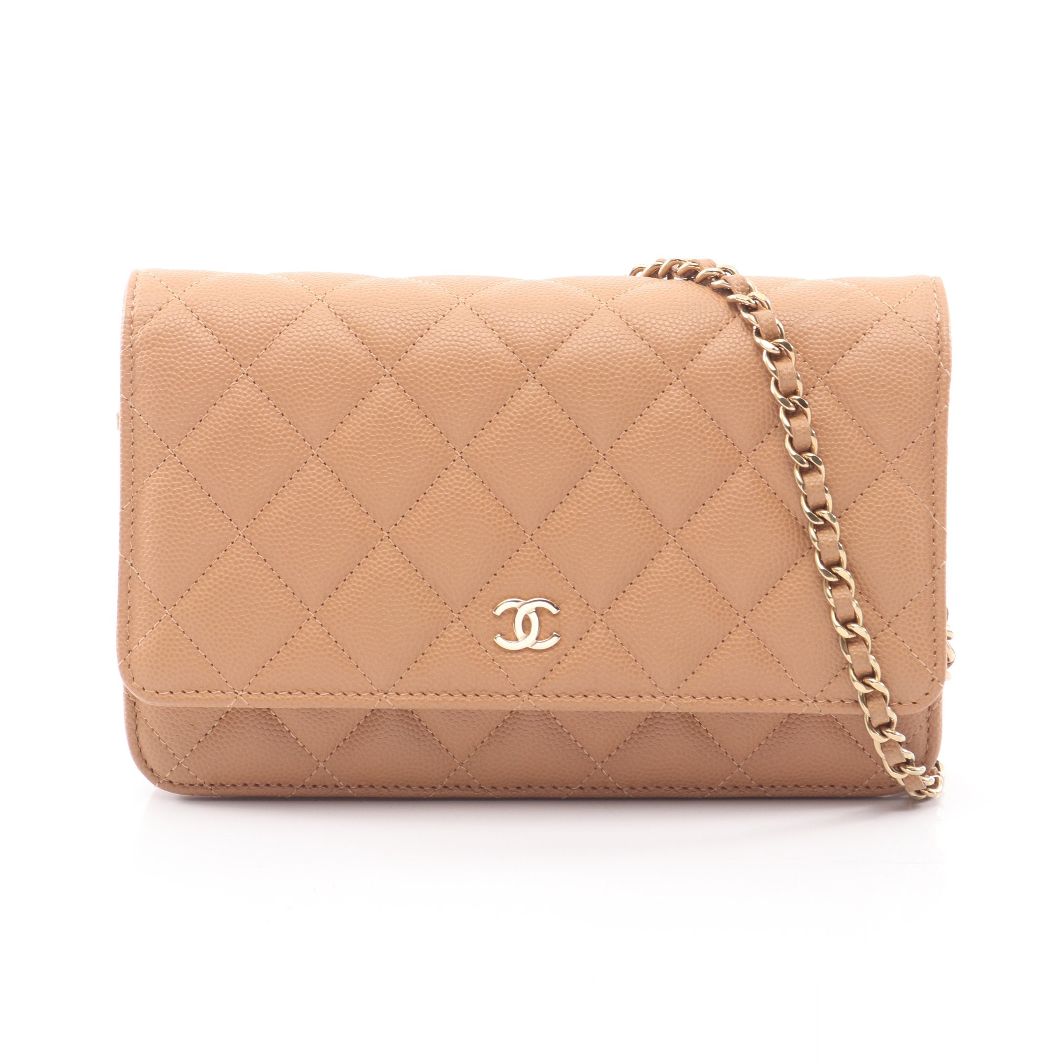 CHANEL(シャネル) 財布 マトラッセ AP0250 ライトブラウン チェーンウォレット/ゴールド金具/メタルシリアルプレート CHANEL - CHANEL(シャネル) 財布 マトラッセ AP0250 ライトブラウン