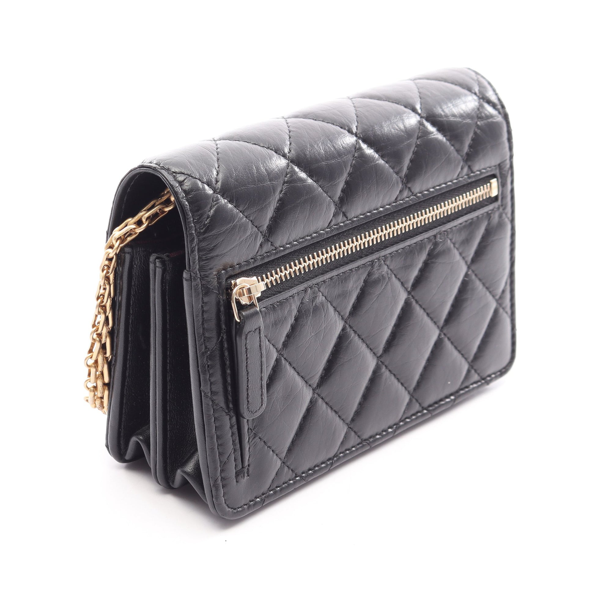 2.55 マトラッセ ミニ チェーンウォレット エイジドカーフスキン ブラック ゴールド金具 シャネル バッグ CHANEL
