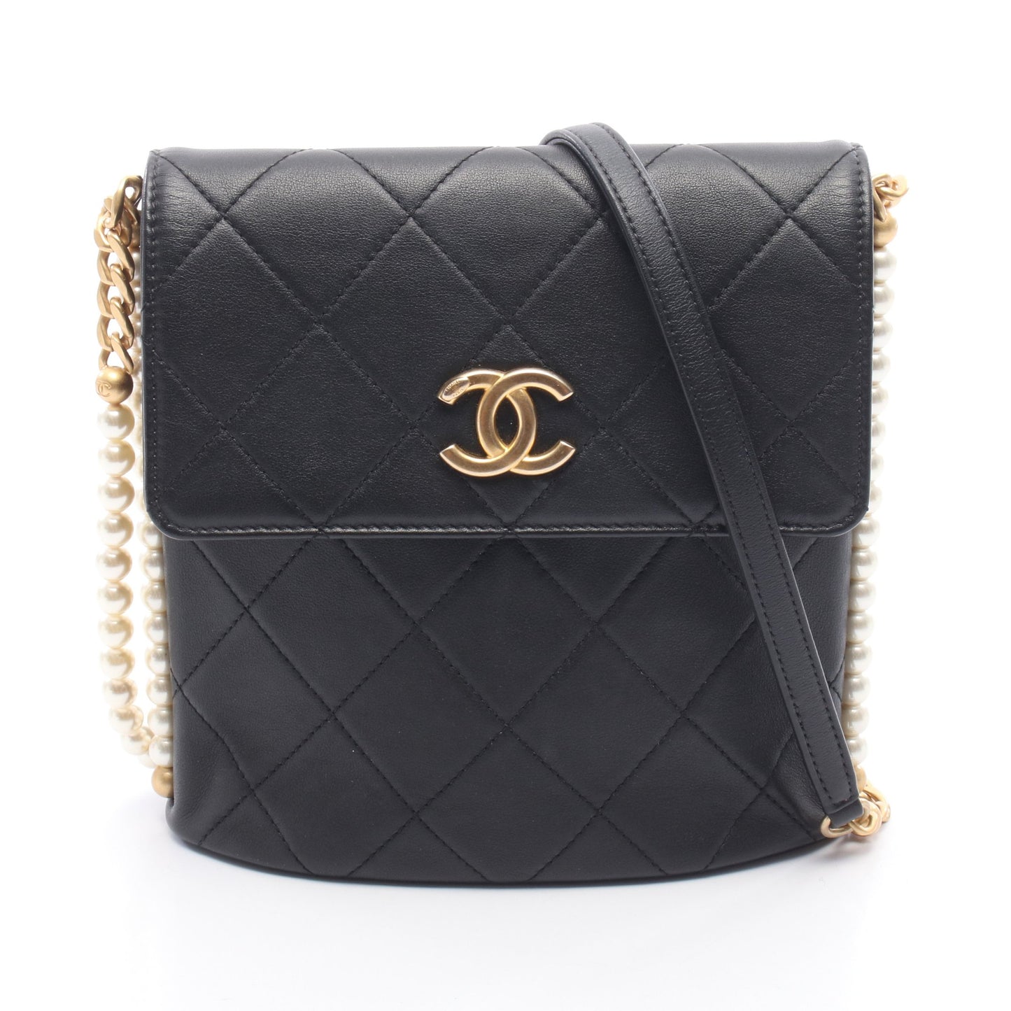 マトラッセ フェイクパール ショルダーバッグ ショルダーバッグ レザー ブラック ゴールド金具 シャネル バッグ CHANEL
