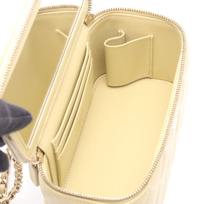 マトラッセ 2WAY バニティバッグ チェーンショルダーバッグ ラムスキン カーキベージュ ゴールド金具 シャネル バッグ CHANEL