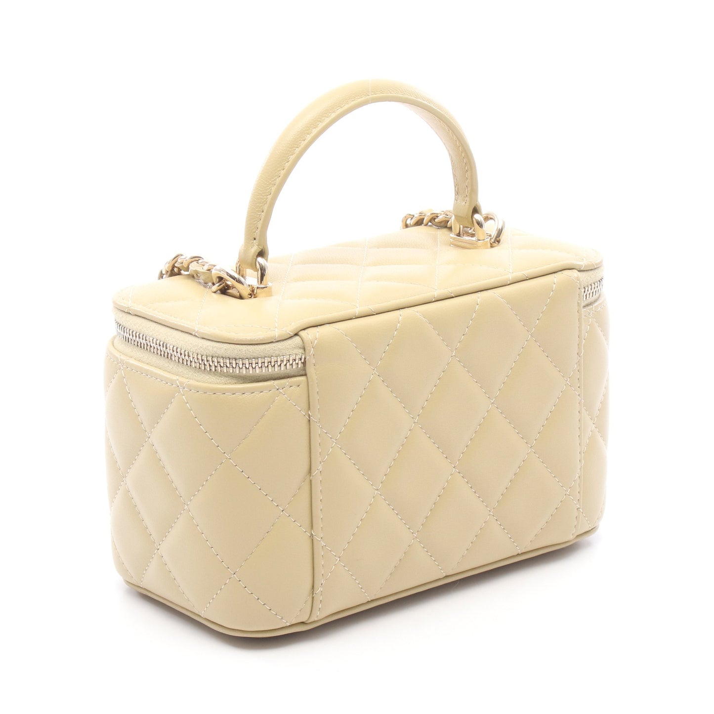 マトラッセ 2WAY バニティバッグ チェーンショルダーバッグ ラムスキン カーキベージュ ゴールド金具 シャネル バッグ CHANEL