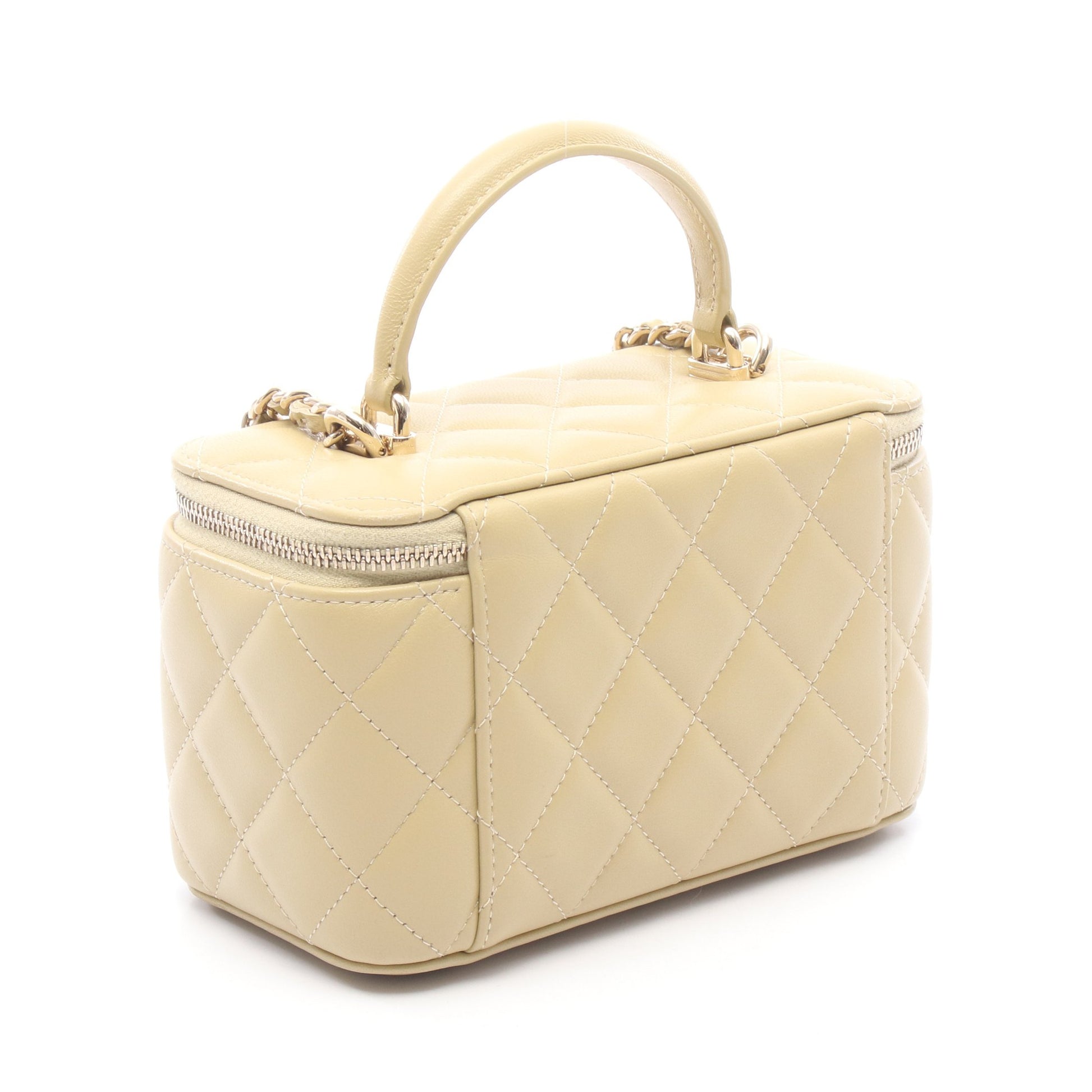 マトラッセ 2WAY バニティバッグ チェーンショルダーバッグ ラムスキン カーキベージュ ゴールド金具 シャネル バッグ CHANEL