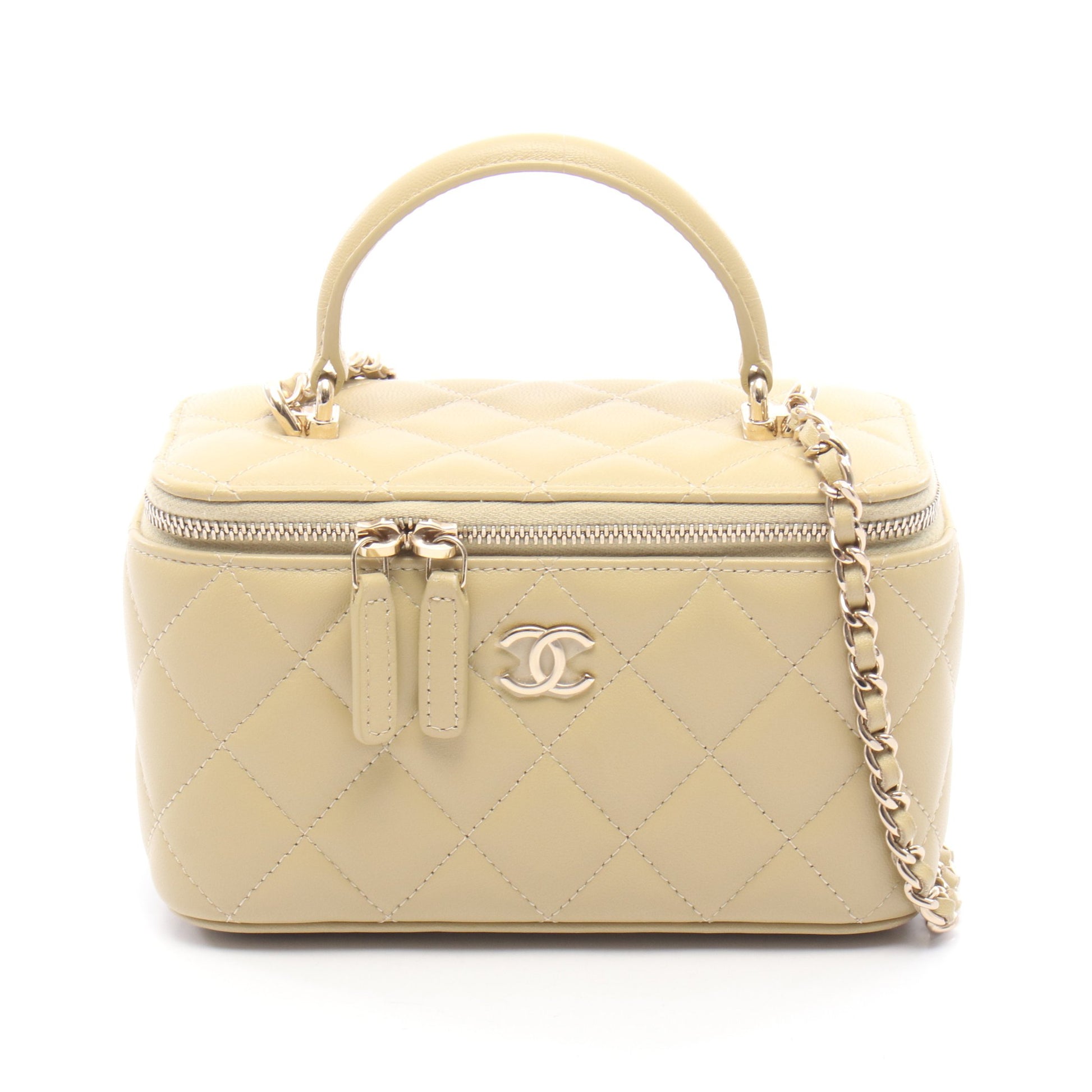 マトラッセ 2WAY バニティバッグ チェーンショルダーバッグ ラムスキン カーキベージュ ゴールド金具 シャネル バッグ CHANEL