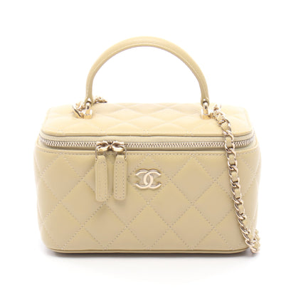 マトラッセ 2WAY バニティバッグ チェーンショルダーバッグ ラムスキン カーキベージュ ゴールド金具 シャネル バッグ CHANEL