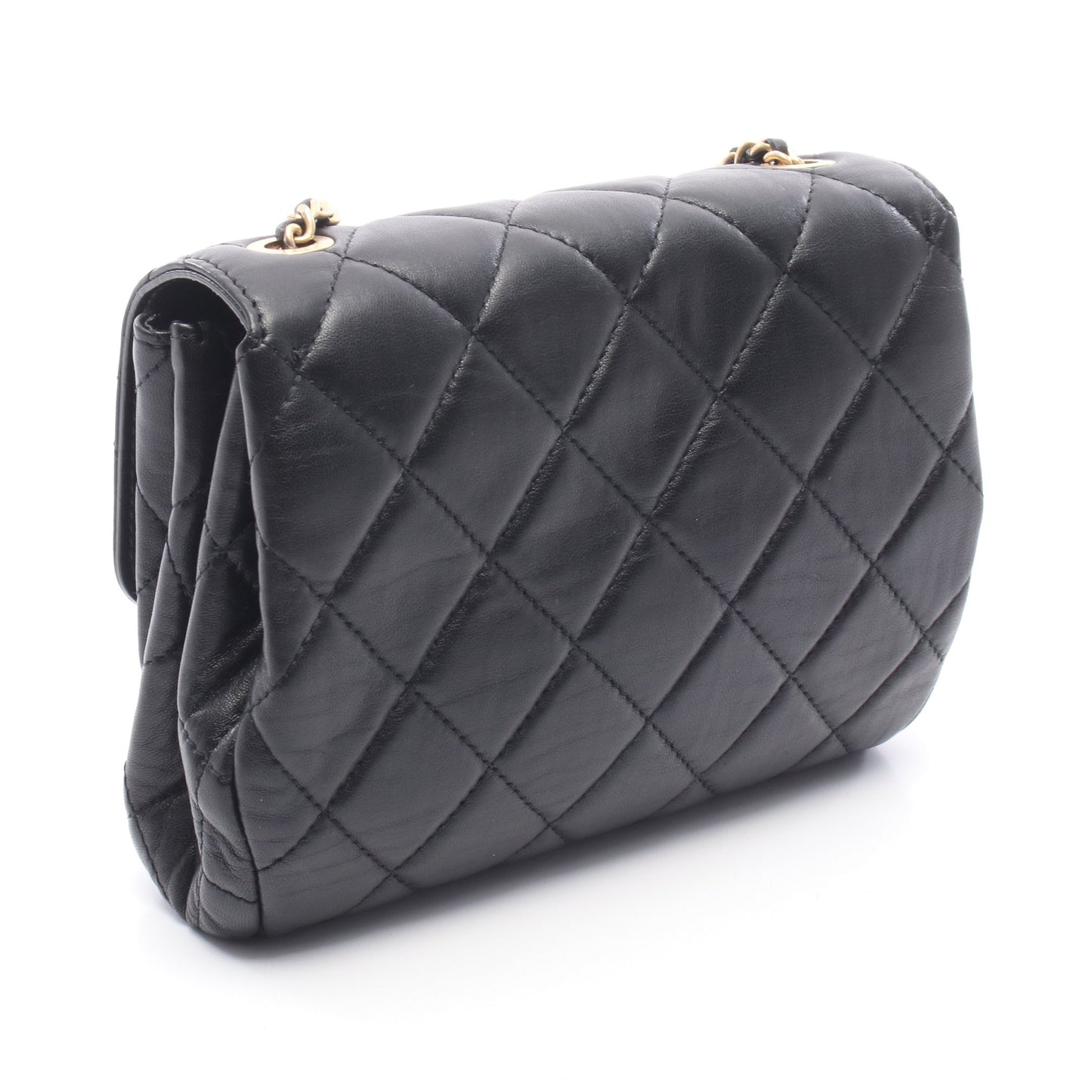 マトラッセ スモールフラップ チェーンショルダーバッグ ラムスキン ブラック ゴールド金具 シャネル バッグ CHANEL