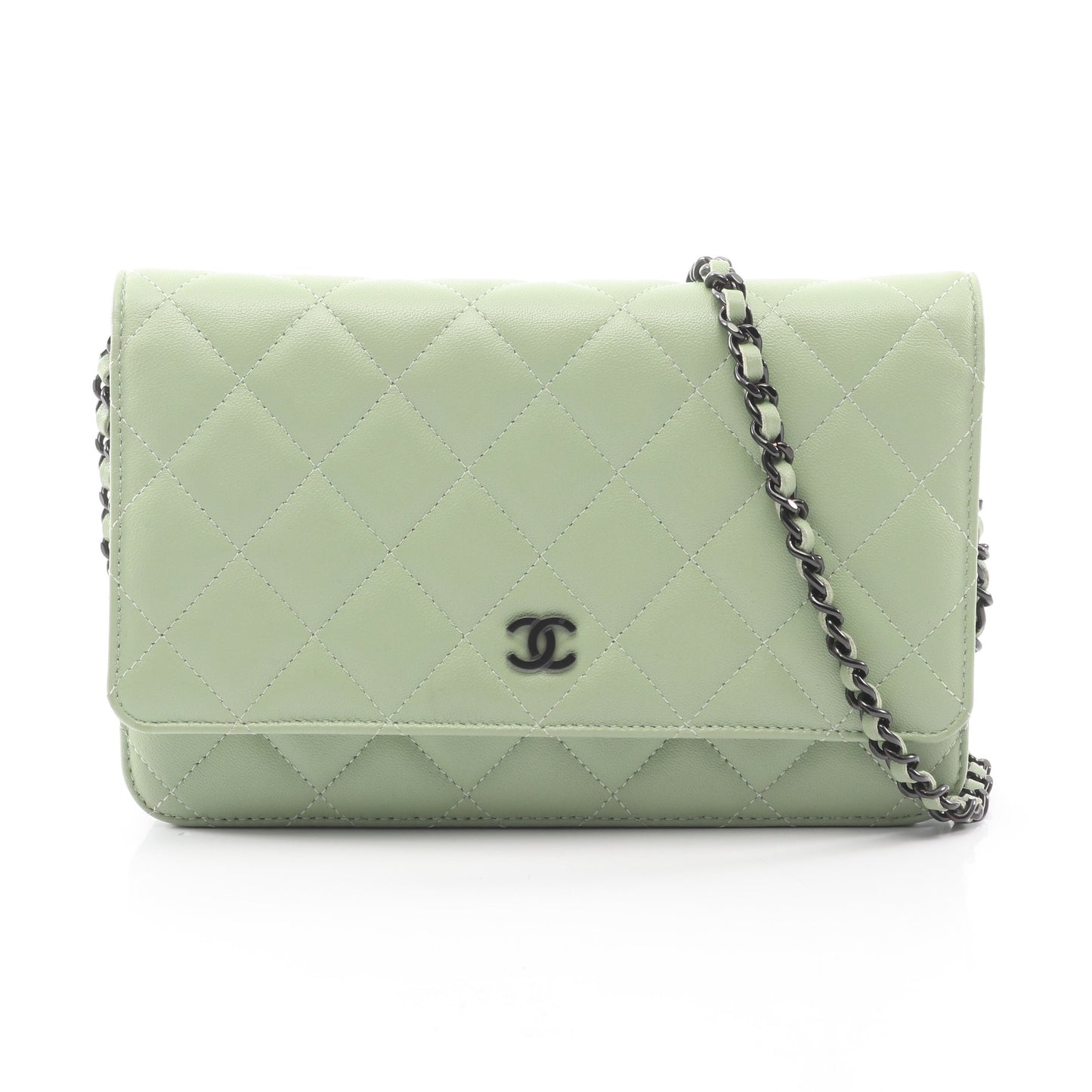 マトラッセ ブラック金具 チェーンウォレット ラムスキン ライトグリーン シャネル バッグ CHANEL