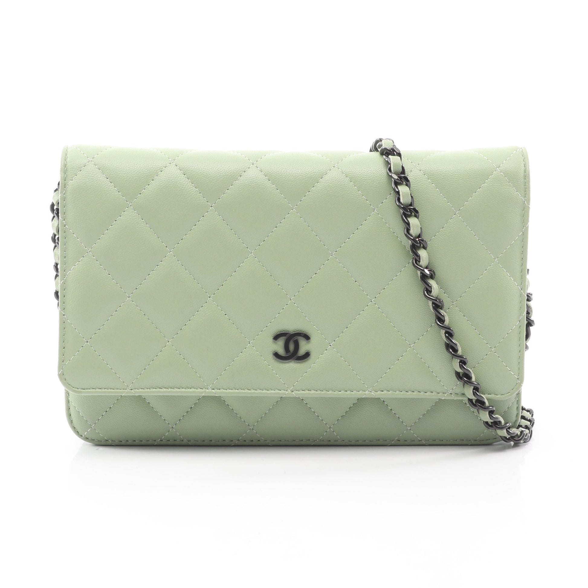 マトラッセ ブラック金具 チェーンウォレット ラムスキン ライトグリーン シャネル バッグ CHANEL