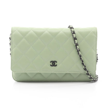 マトラッセ ブラック金具 チェーンウォレット ラムスキン ライトグリーン シャネル バッグ CHANEL