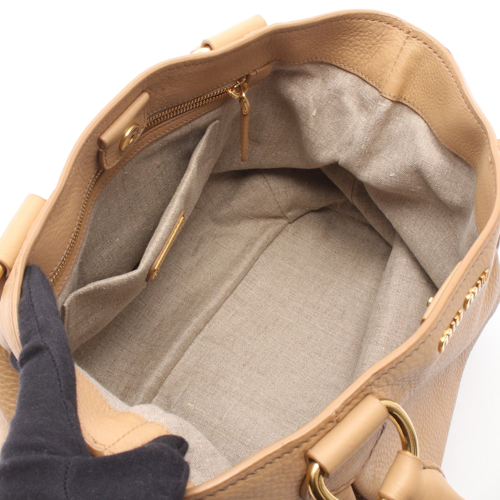 2WAY ハンドバッグ トートバッグ レザー ベージュ ミュウミュウ バッグ miu miu