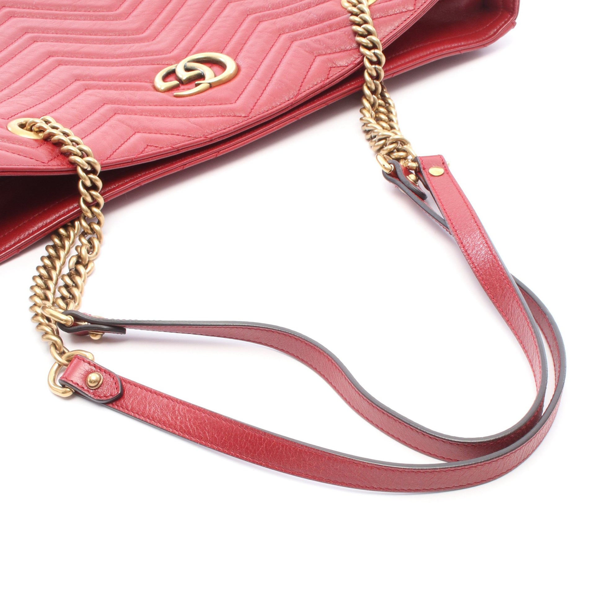GGマーモント チェーンショルダーバッグ チェーントートバッグ レザー レッド グッチ バッグ GUCCI