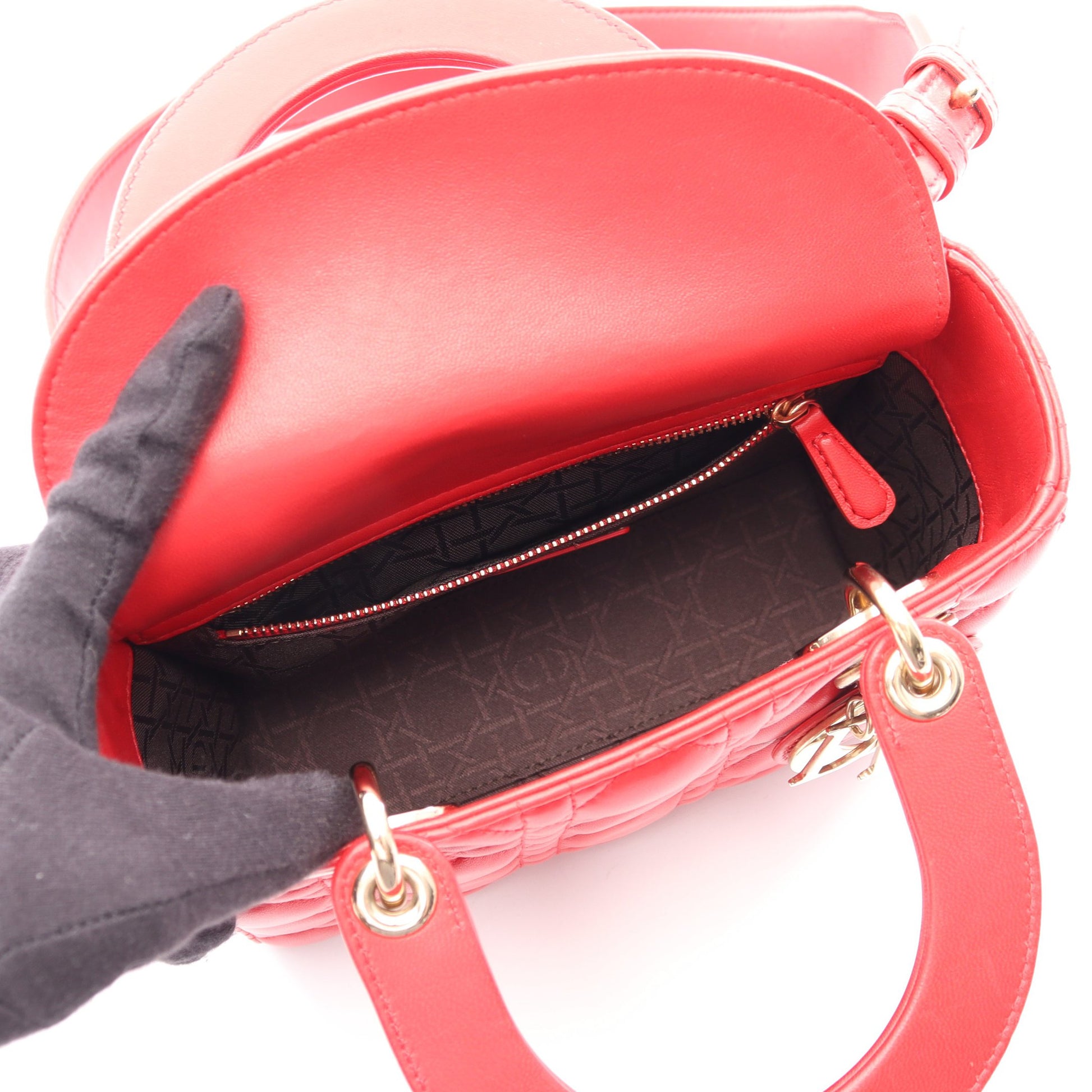 LADY DIOR MY ABCDIOR レディディオール スモール カナージュ 2WAY ハンドバッグ レザー レッド クリスチャンディオール バッグ Christian Dior