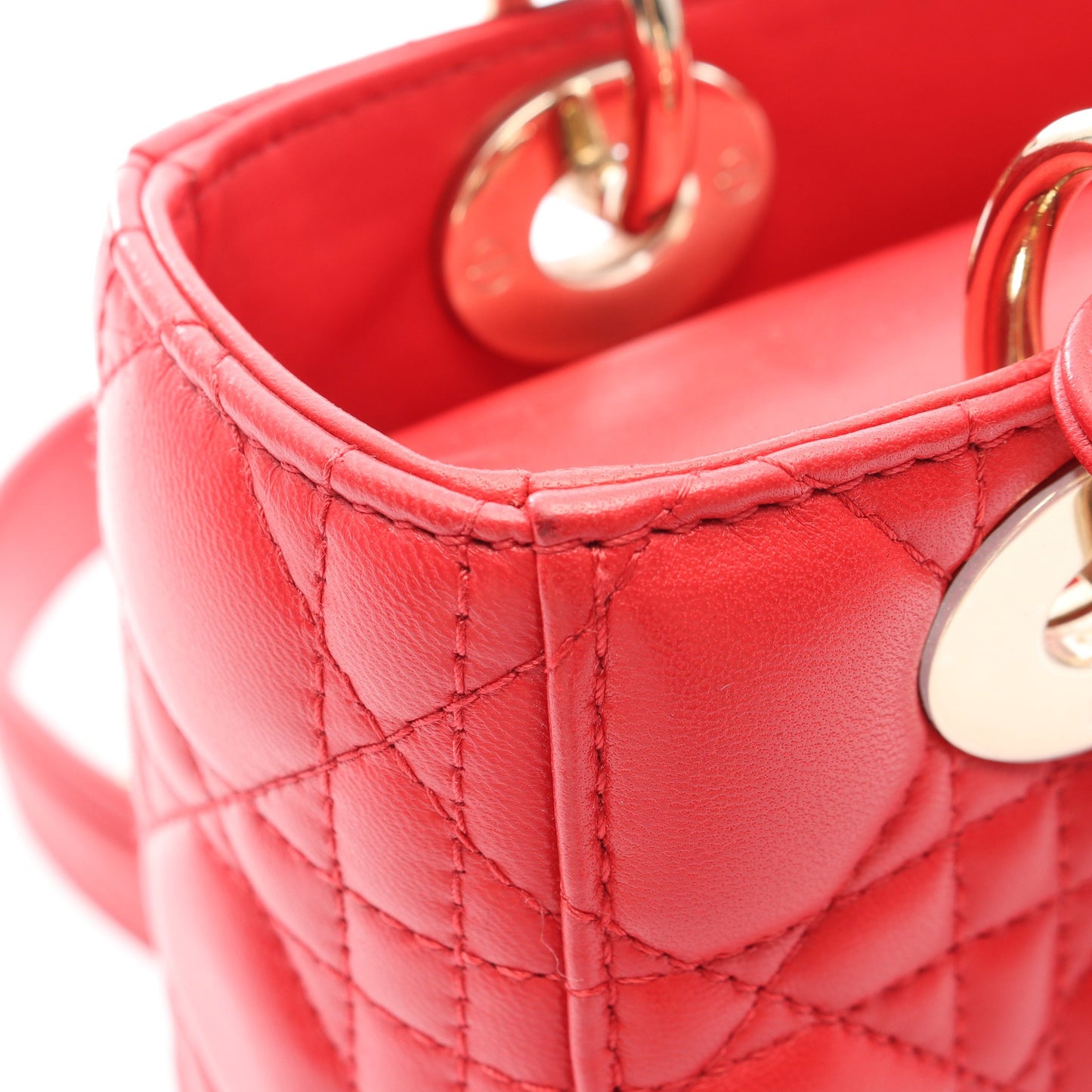 LADY DIOR MY ABCDIOR レディディオール スモール カナージュ 2WAY ハンドバッグ レザー レッド クリスチャンディオール バッグ Christian Dior