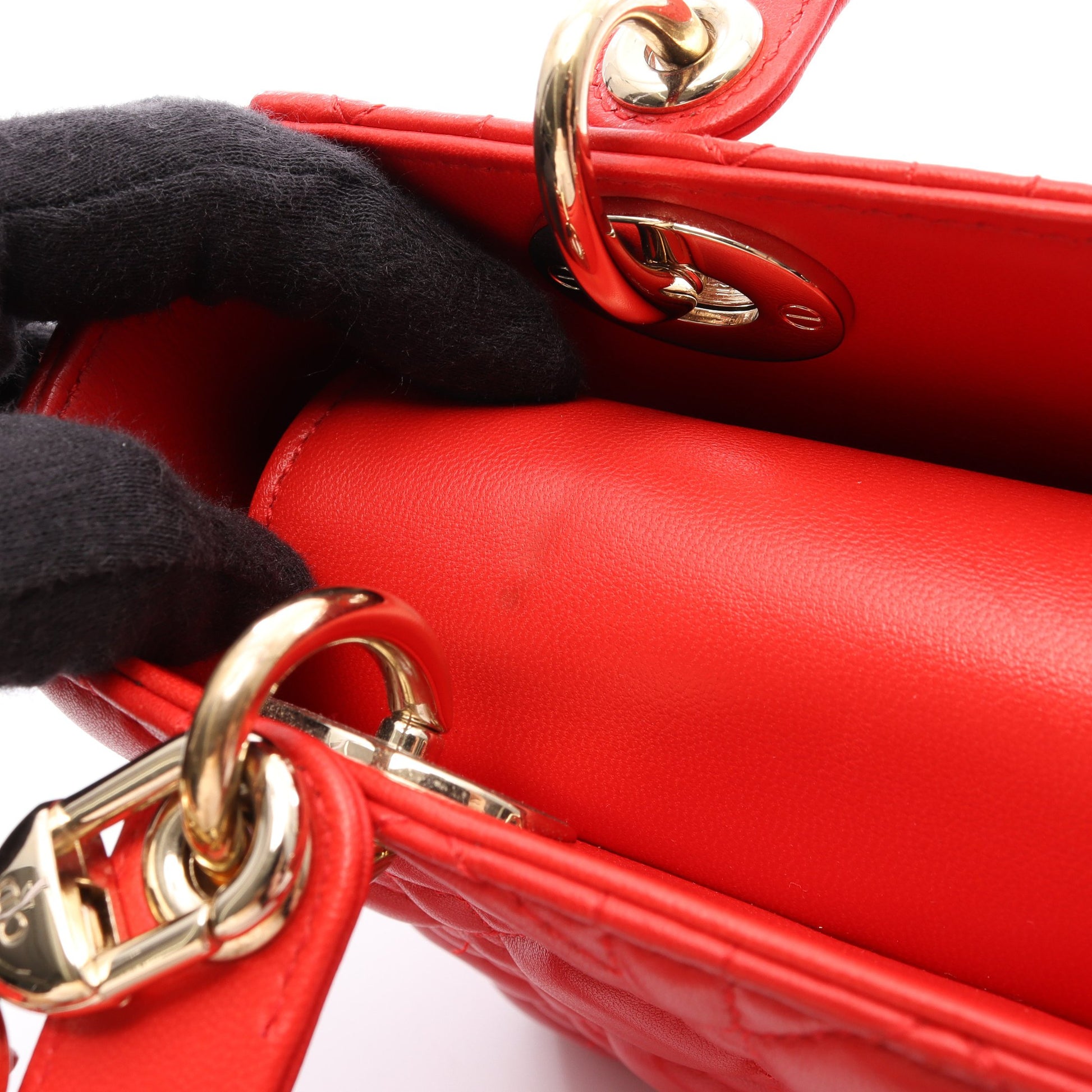 LADY DIOR MY ABCDIOR レディディオール スモール カナージュ 2WAY ハンドバッグ レザー レッド クリスチャンディオール バッグ Christian Dior