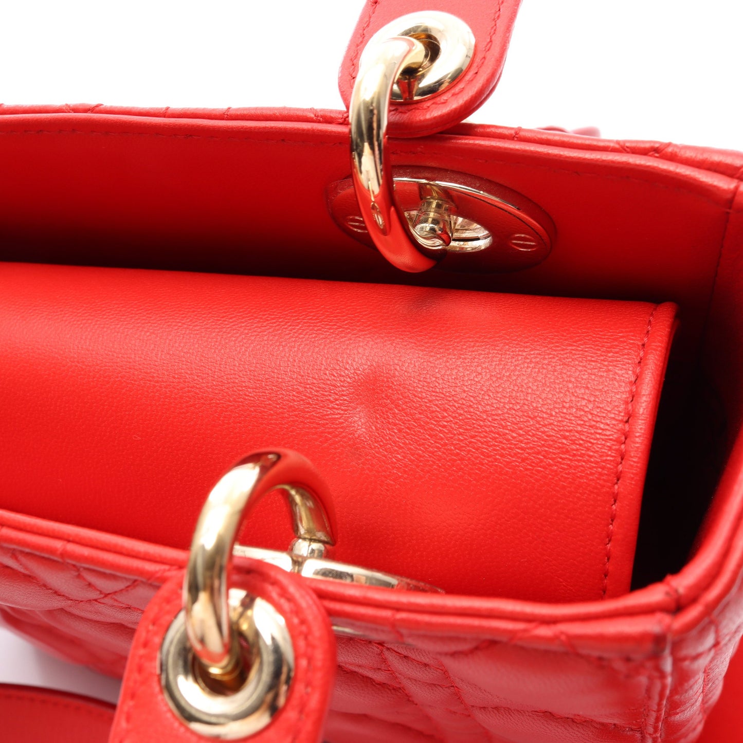 LADY DIOR MY ABCDIOR レディディオール スモール カナージュ 2WAY ハンドバッグ レザー レッド クリスチャンディオール バッグ Christian Dior