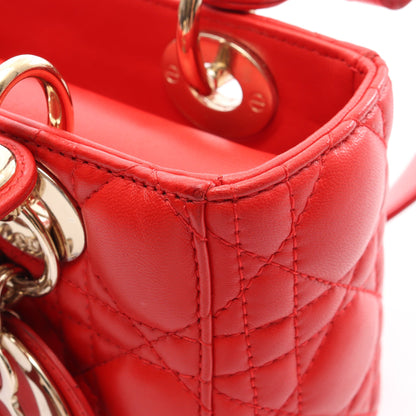 LADY DIOR MY ABCDIOR レディディオール スモール カナージュ 2WAY ハンドバッグ レザー レッド クリスチャンディオール バッグ Christian Dior