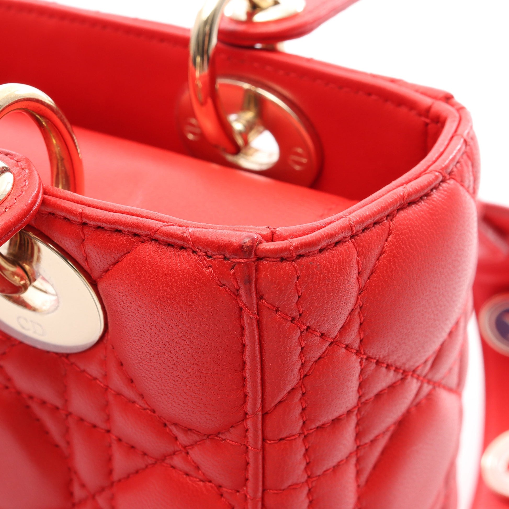 LADY DIOR MY ABCDIOR レディディオール スモール カナージュ 2WAY ハンドバッグ レザー レッド クリスチャンディオール バッグ Christian Dior