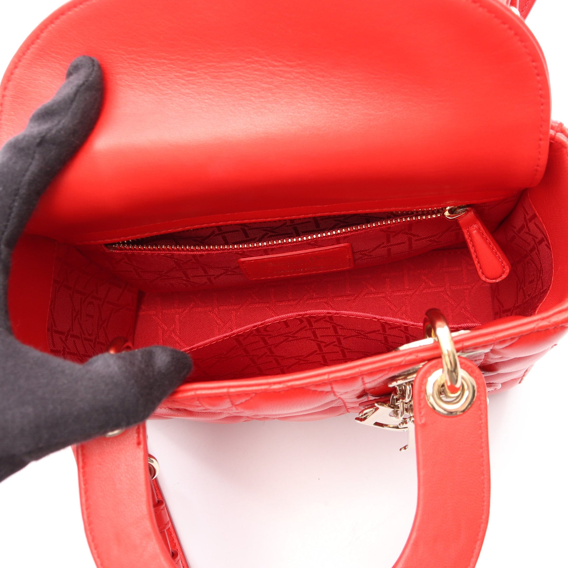 LADY DIOR MY ABCDIOR レディディオール スモール カナージュ 2WAY ハンドバッグ レザー レッド クリスチャンディオール バッグ Christian Dior
