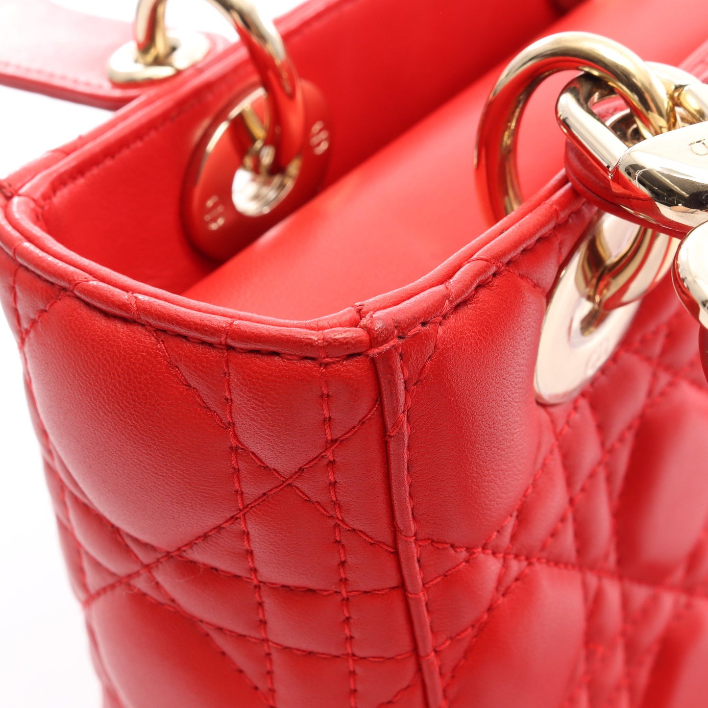 LADY DIOR MY ABCDIOR レディディオール スモール カナージュ 2WAY ハンドバッグ レザー レッド クリスチャンディオール バッグ Christian Dior