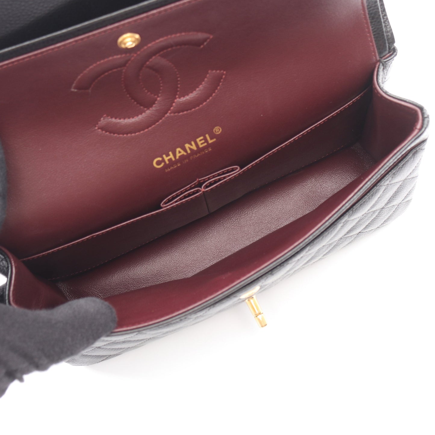 マトラッセ Wフラップ Wチェーンショルダーバッグ キャビアスキン ブラック ゴールド金具 シャネル バッグ CHANEL