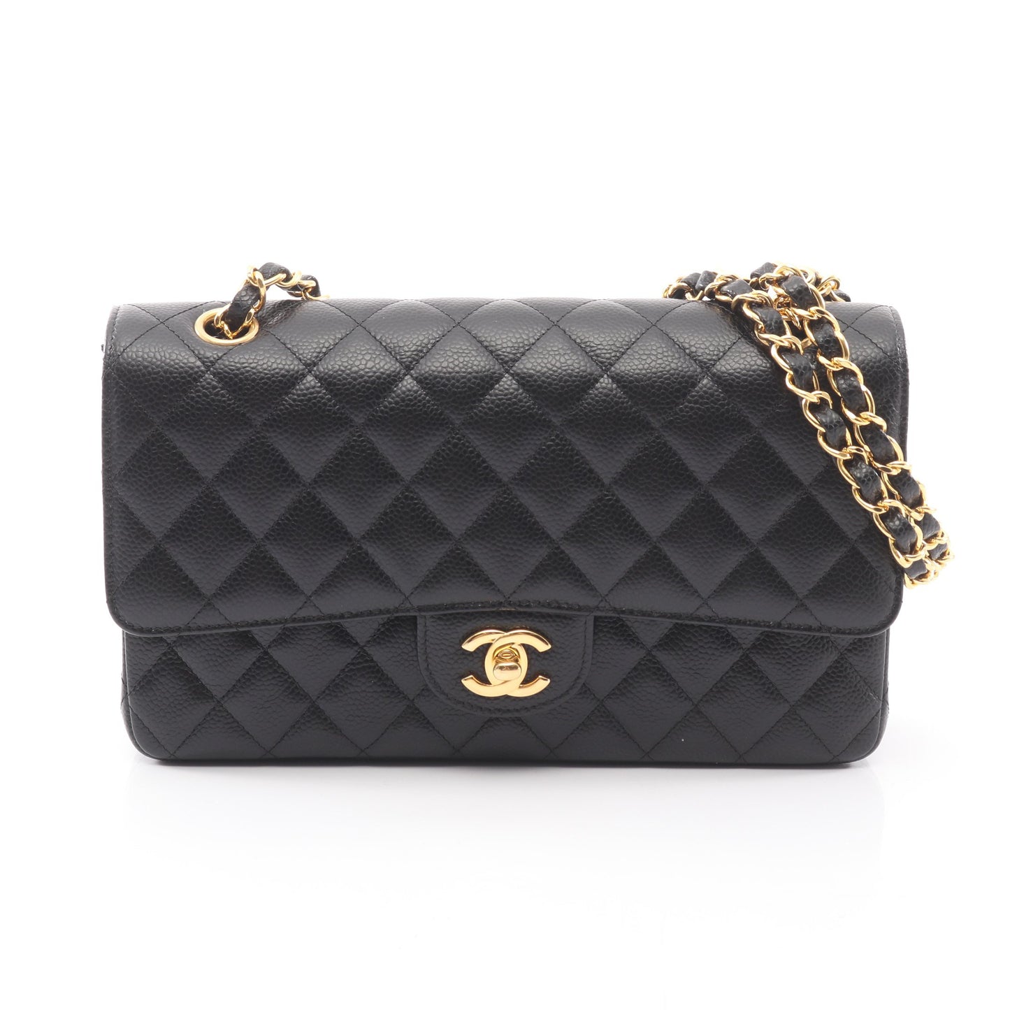 マトラッセ Wフラップ Wチェーンショルダーバッグ キャビアスキン ブラック ゴールド金具 シャネル バッグ CHANEL
