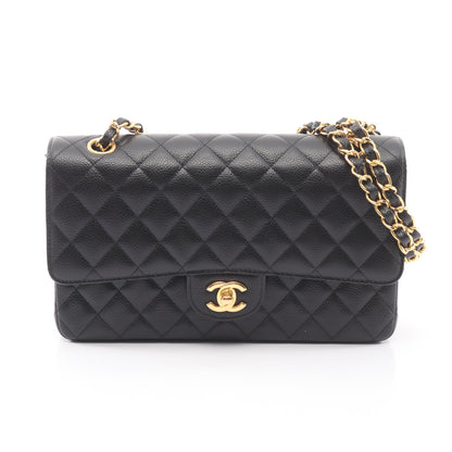 マトラッセ Wフラップ Wチェーンショルダーバッグ キャビアスキン ブラック ゴールド金具 シャネル バッグ CHANEL
