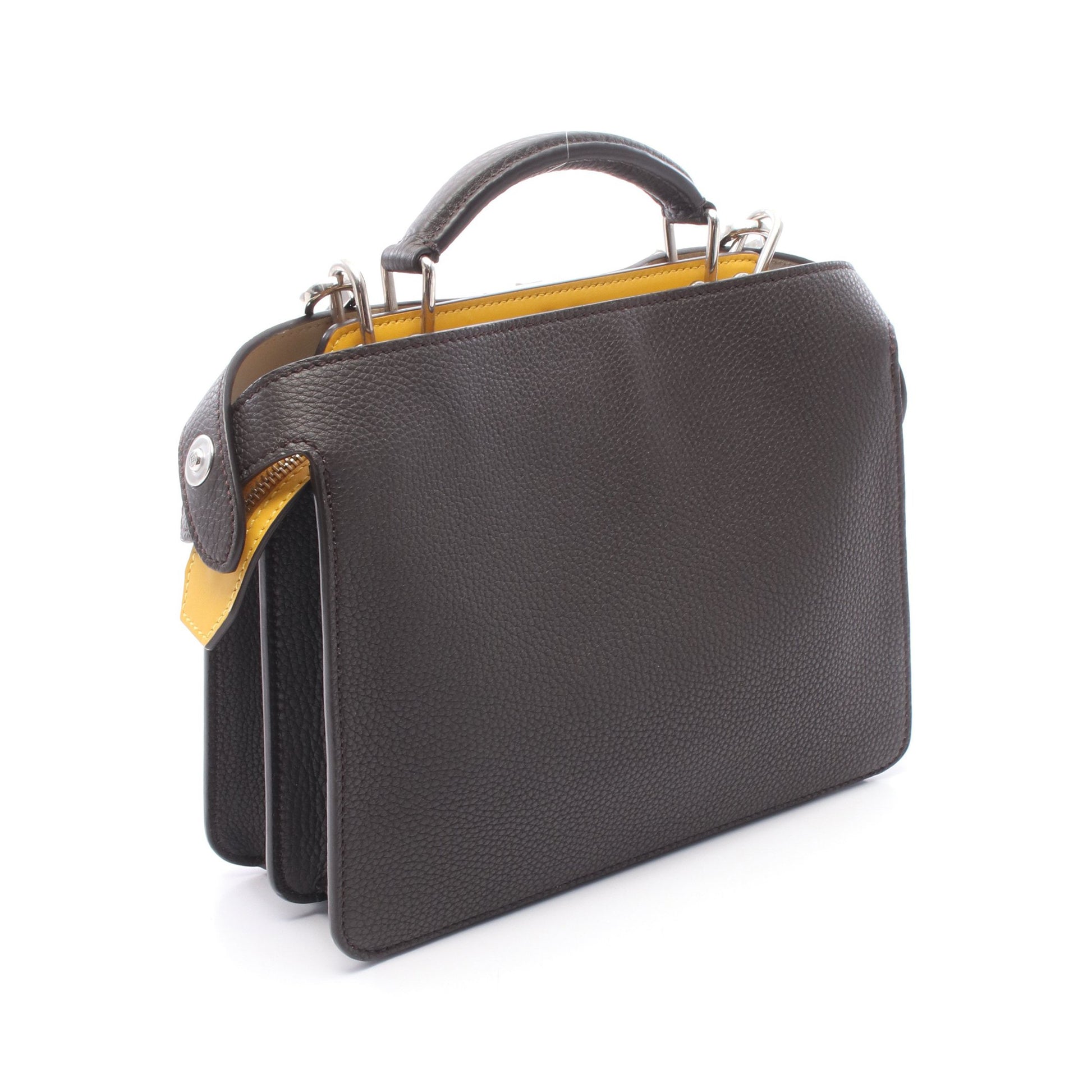 ピーカブー アイシーユー スモール 2WAY ハンドバッグ レザー ダークブラウン イエロー フェンディ バッグ FENDI
