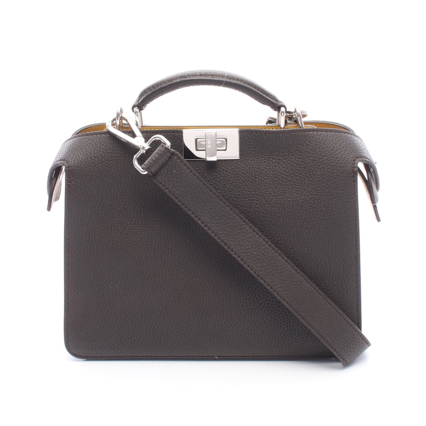 ピーカブー アイシーユー スモール 2WAY ハンドバッグ レザー ダークブラウン イエロー フェンディ バッグ FENDI