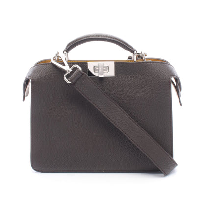 ピーカブー アイシーユー スモール 2WAY ハンドバッグ レザー ダークブラウン イエロー フェンディ バッグ FENDI