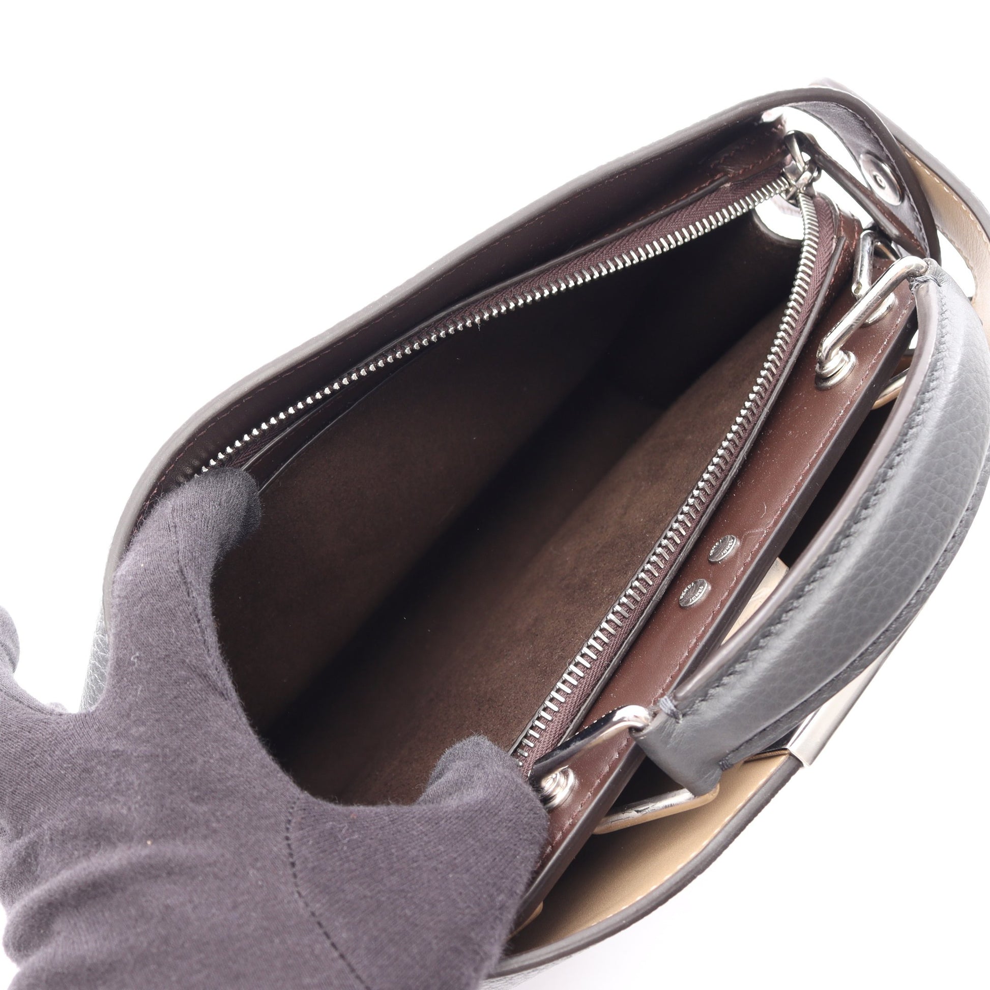 ピーカブー ISeeU スモール 2WAY ハンドバッグ レザー グレー ダークブラウン フェンディ バッグ FENDI