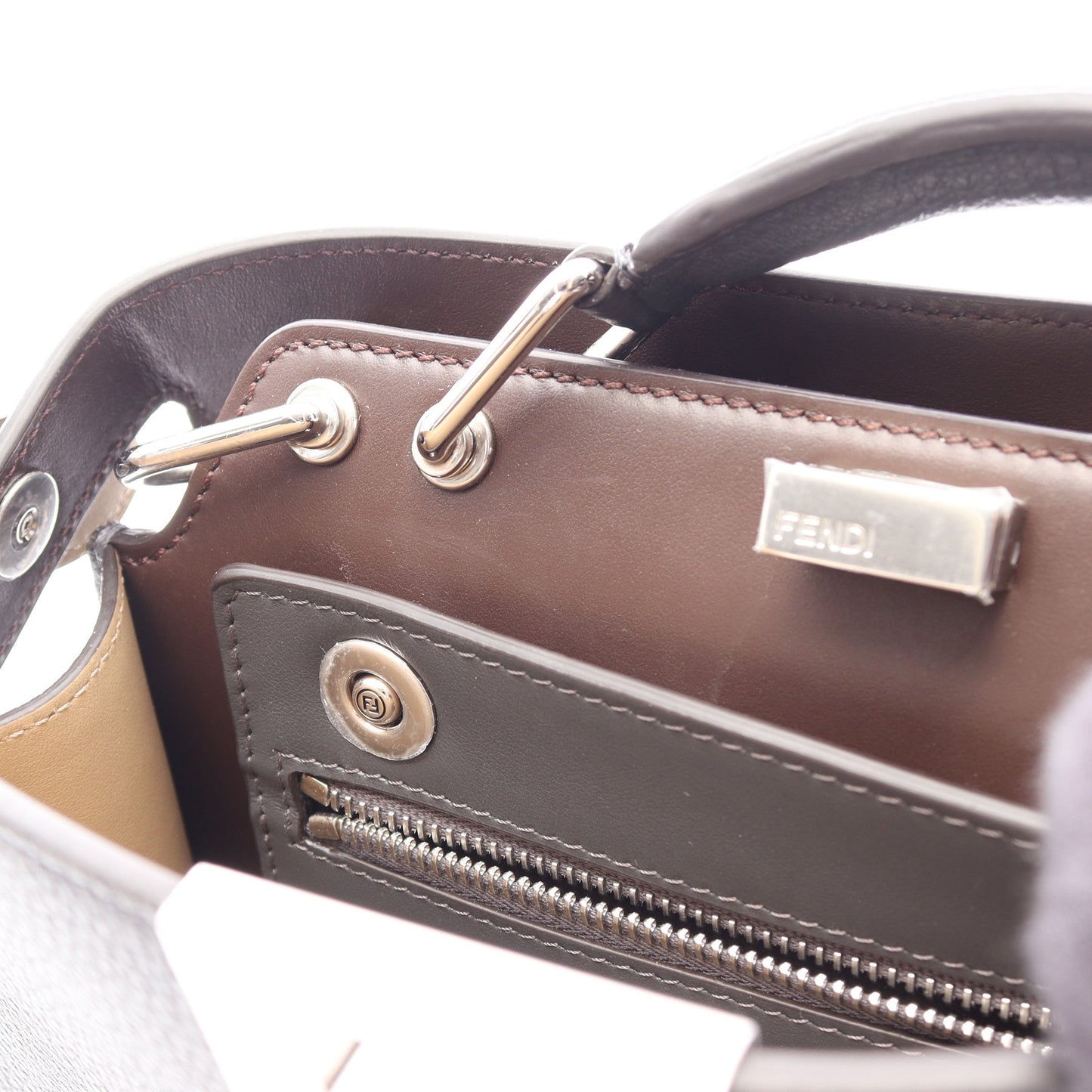 ピーカブー ISeeU スモール 2WAY ハンドバッグ レザー グレー ダークブラウン フェンディ バッグ FENDI