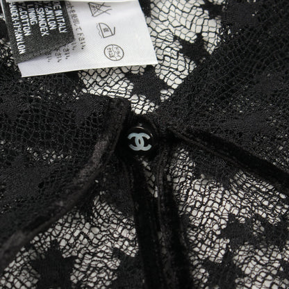04A シースルー レース 半袖 ブラウス ナイロン ブラック シャネル トップス CHANEL