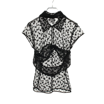 04A シースルー レース 半袖 ブラウス ナイロン ブラック シャネル トップス CHANEL