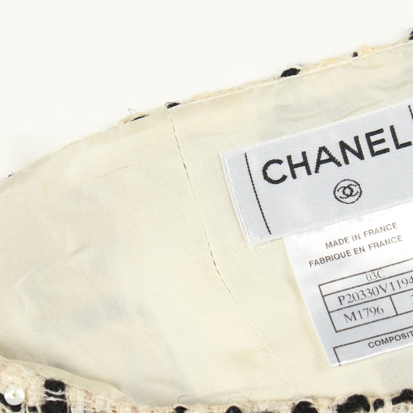 ココマーク ツイード チェック スパンコール スカート ウール コットン アイボリー ブラック シャネル ボトムス CHANEL