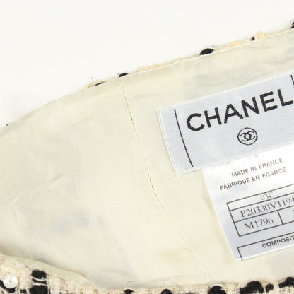 ココマーク ツイード チェック スパンコール スカート ウール コットン アイボリー ブラック シャネル ボトムス CHANEL