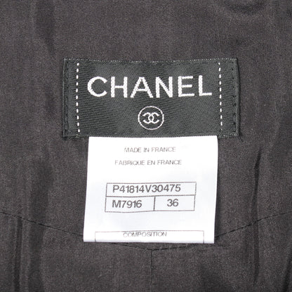 ココマークボタン チェック スカート ウール ブラック グレー シャネル ボトムス CHANEL