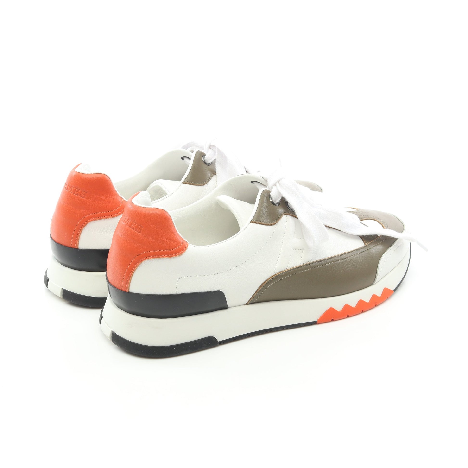 トレイル スニーカー レザー ホワイト カーキブラウン オレンジ エルメス シューズ HERMES