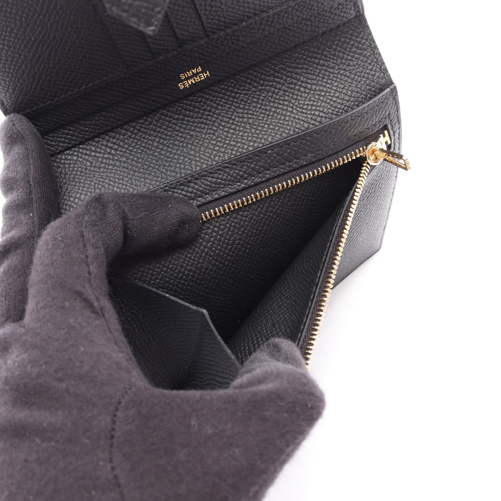 ベアンコンパクト 二つ折り財布 ヴォーエプソン ブラック ゴールド金具 K刻印 エルメス 財布・小物 HERMES