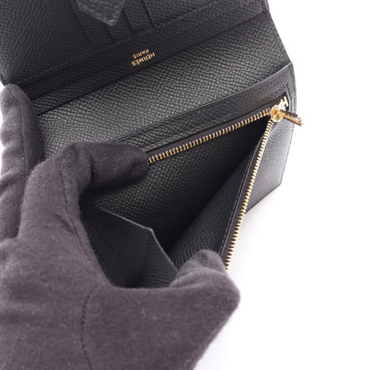 ベアンコンパクト 二つ折り財布 ヴォーエプソン ブラック ゴールド金具 K刻印 エルメス 財布・小物 HERMES