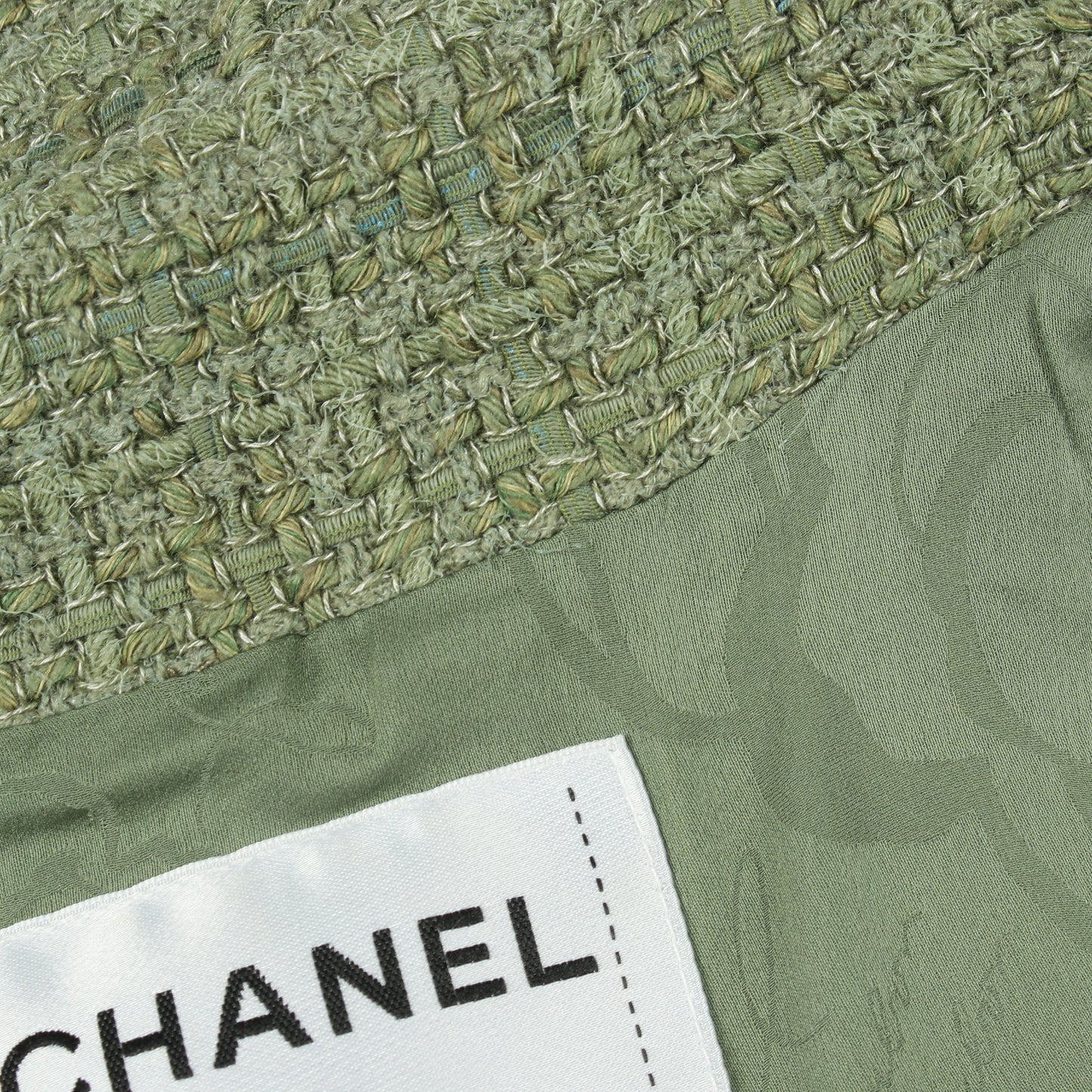 ココマークボタン ツイード ジャケット ウール リネン グリーン シャネル アウター CHANEL