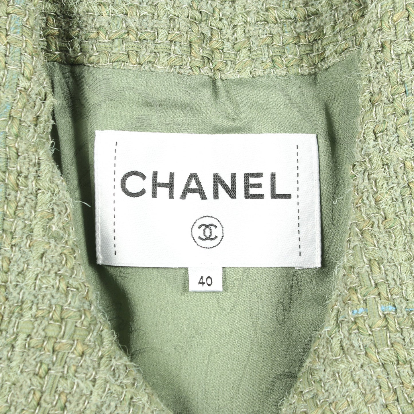 ココマークボタン ツイード ジャケット ウール リネン グリーン シャネル アウター CHANEL
